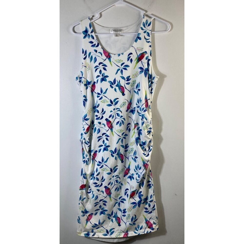 Womens Motherhood Maternity‎ Stretch Dress Ruched Sides Floral Bird M